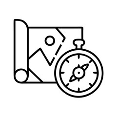 map and compass icon, map and compass line art - simple line art of map and compass, perfect for map and compass logos and icons and themed design