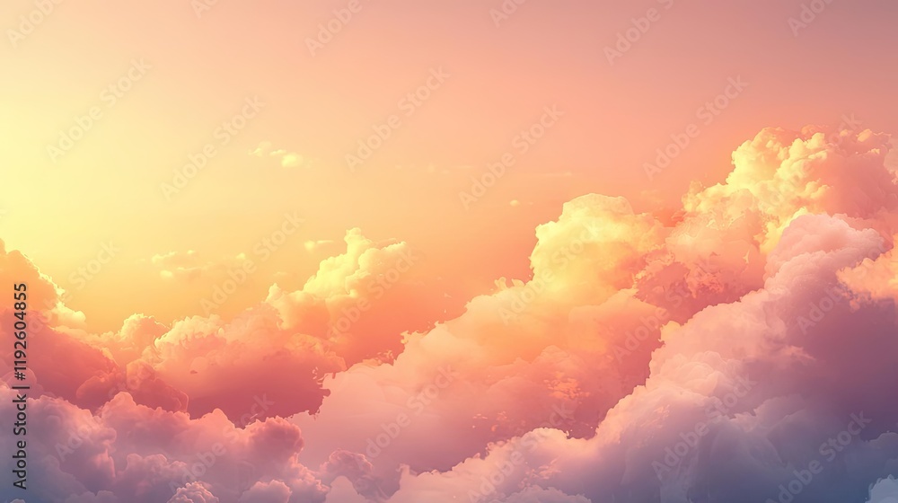 Poster cloudy abstract background concept. a serene view of colorful clouds illuminated by the warm glow of