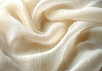 Obraz premium A close-up of the delicate texture and soft color palette of cream linen fabric, capturing its natural beauty in an elegant setting.