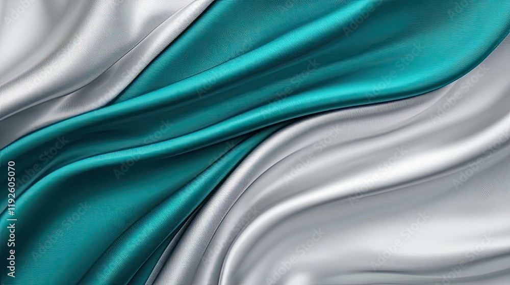 Poster triangle abstract background idea. elegant silk fabric in teal and silver color flowing smoothly, cr