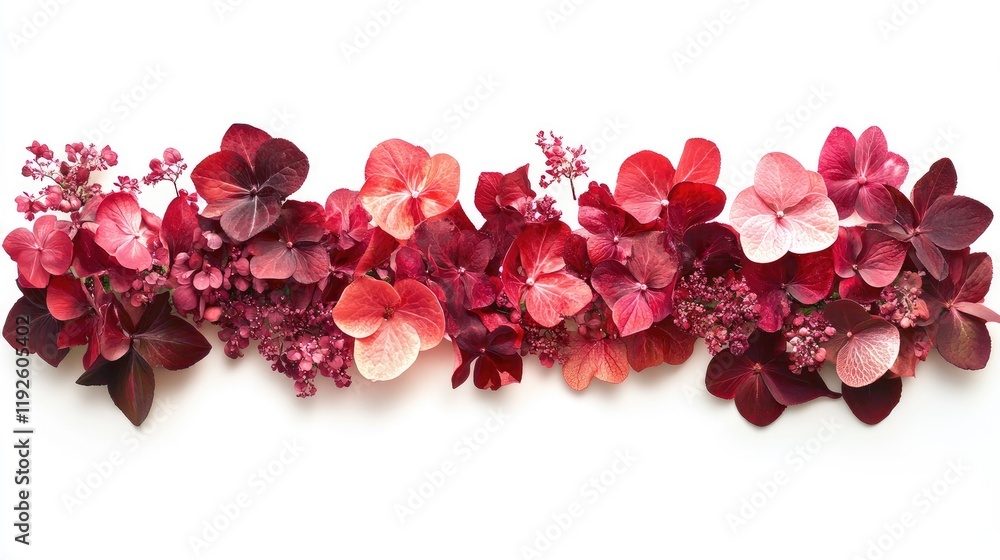Poster vibrant red and pink floral border arrangement on a clean white background creating an elegant decor
