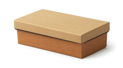 Cardboard Storage Box with Lid in Neutral Tones on a Clean White Background for Packing and Organization Use