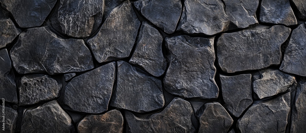Poster Rugged black stone surface texture with uneven edges ideal for background or overlay with space for text or design elements.