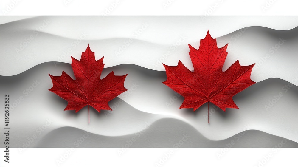 Aufkleber red maple leaves on elegant white surface with soft waves creating a striking contrast in color and 