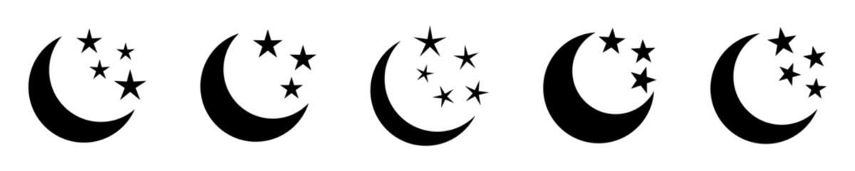 Crescent moon with stars icon. Night icon. Crescent moon icon.