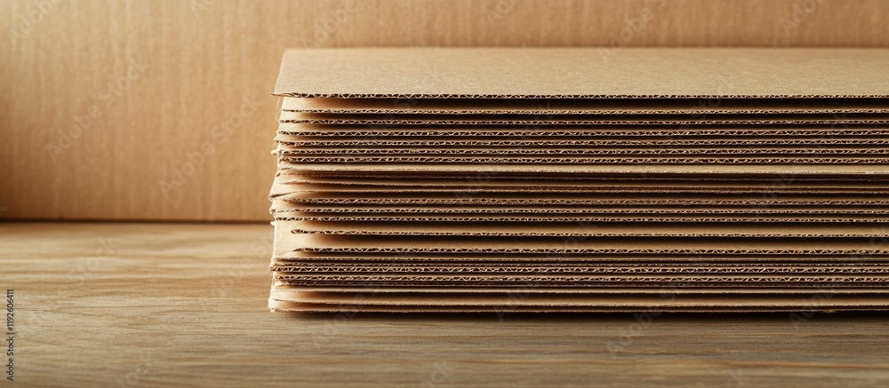 Poster stacked cardboard boxes providing blank space for branding or messaging in a minimalistic setting on