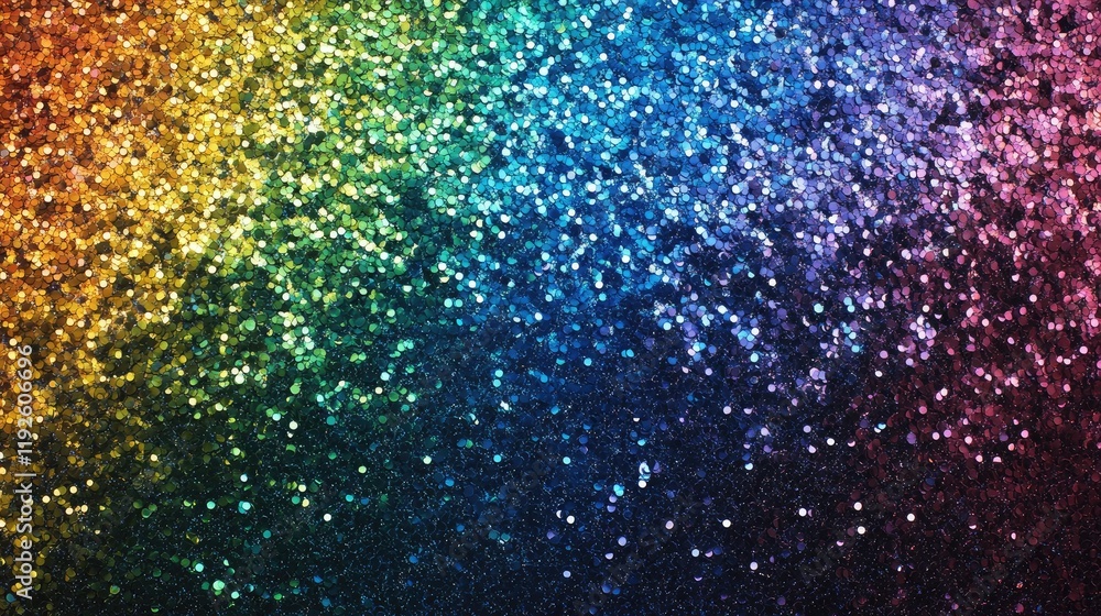 Poster vibrant rainbow bokeh background with sparkling glitter texture in dark blue and black shades