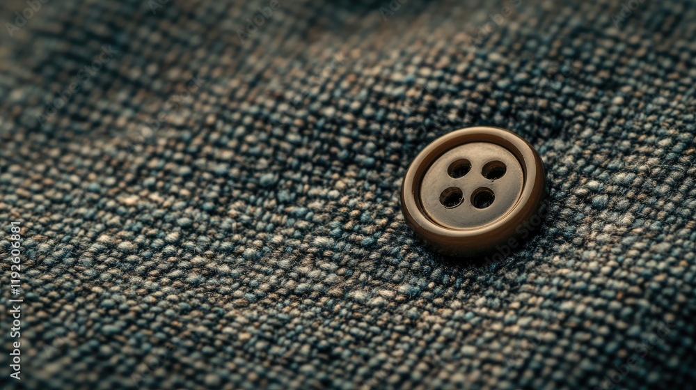 Poster Sewn Button on Textured Fabric Swatch Detailed Close-Up Showing Fabric Quality and Craftsmanship