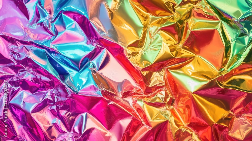 Aufkleber vibrant crumpled foil texture with iridescent colors in abstract background design