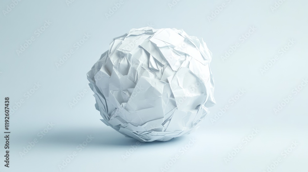 Poster crumpled white paper ball isolated on a light background ideal for concepts of recycling or creative