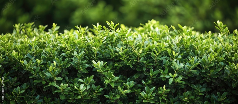 Aufkleber close up of a lush green shrub adding depth to a beautiful landscape with ample negative space for o