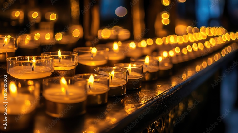 Poster warm glowing candles illuminating a dimly lit space creating a serene and calming ambiance for relax