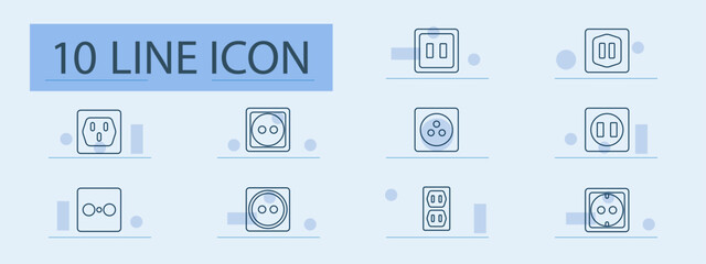 Electrical outlets set icon. Two-pin, three-pin, grounded, socket, plug types, home, office, system, design, appliances