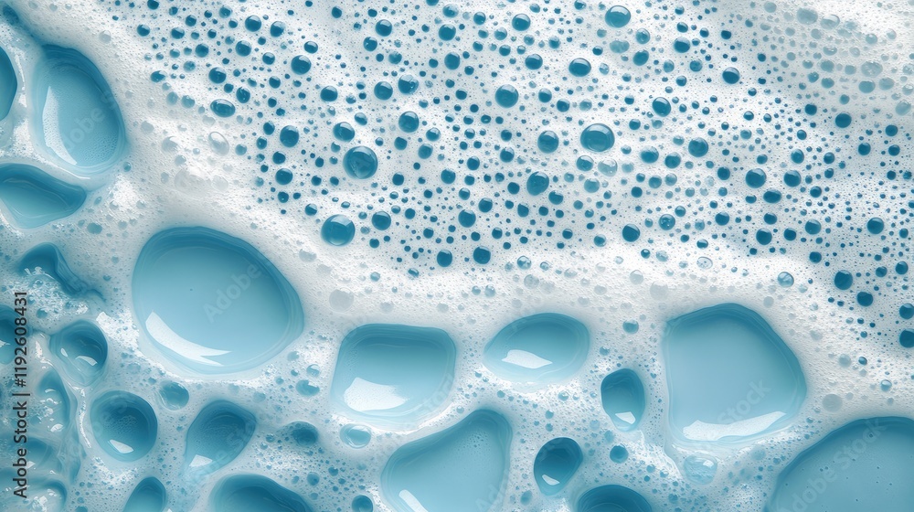 Poster foam surf bubbles on a sunny beach creating a clean aqua wave texture in the ocean perfect for summe