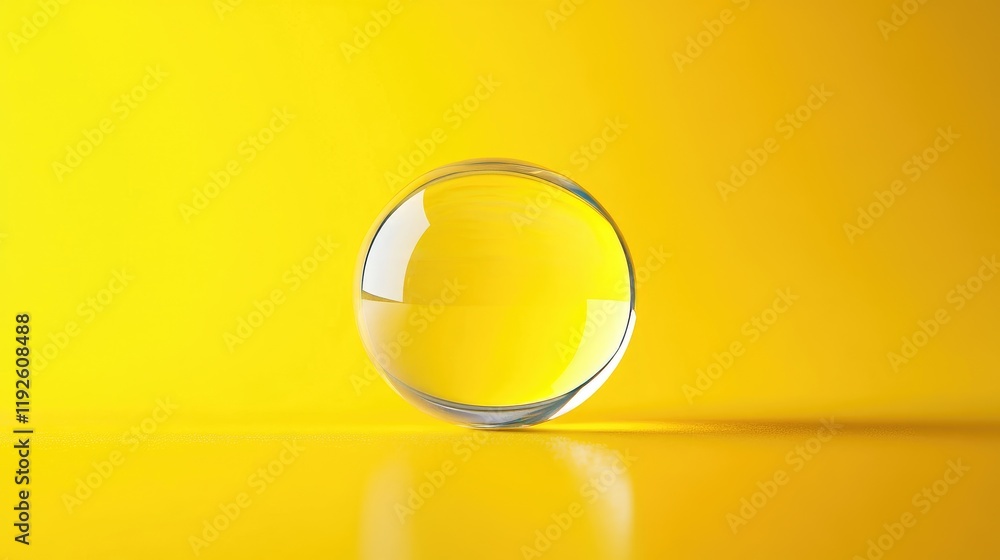 Leinwandbilder Transparent crystal ball resting on a vibrant yellow surface creating an abstract and visually striking composition for artistic backgrounds.