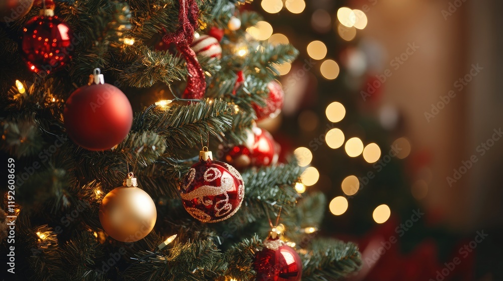 Poster elegant christmas tree adorned with colorful ornaments and warm lights creating a festive and inviti