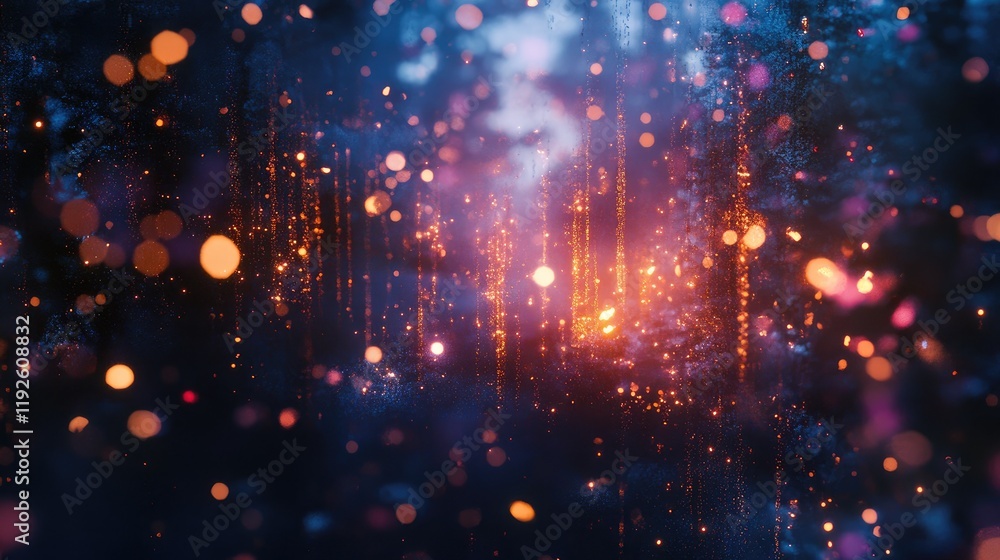 Poster Colorful abstract bokeh lights in a dreamy night scene creating a mystical and enchanting atmosphere for artistic backgrounds