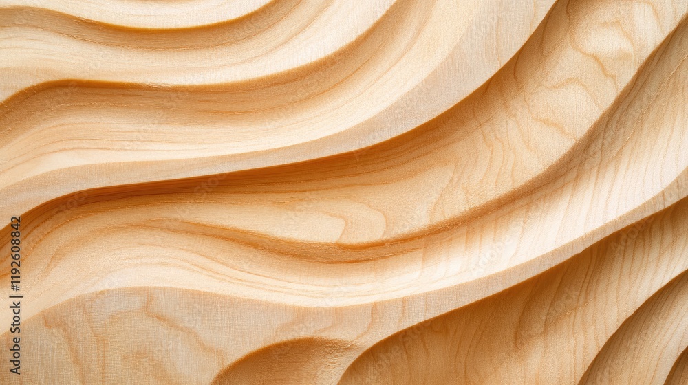 Poster Textured wood surface with smooth waves showcasing fine grain patterns in a natural light setting for artistic and design backgrounds