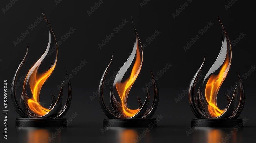 Poster elegant candle flame trio on a sleek black background creating a warm and inviting atmosphere for va