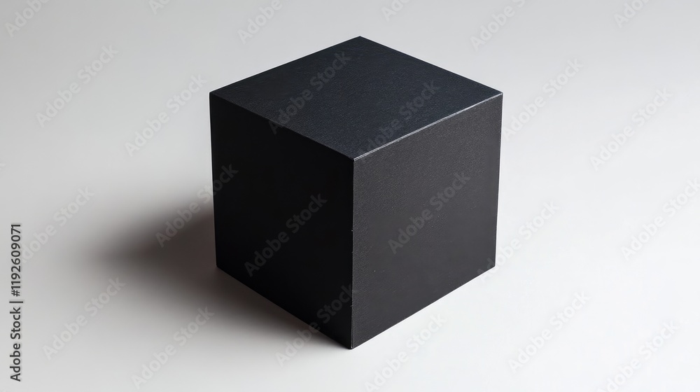 Poster black cardboard cube on a minimalistic white background showcasing simplicity and elegance in design