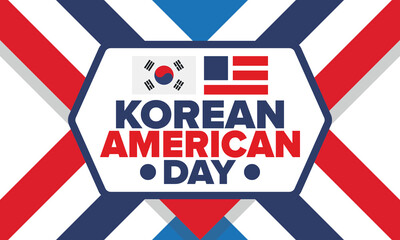 Obraz premium Korean American Day. Korean culture holiday in United States. Korean flag. American flag. Korean Americans. Happy celebration. Creative label. Poster art. Vector illustration
