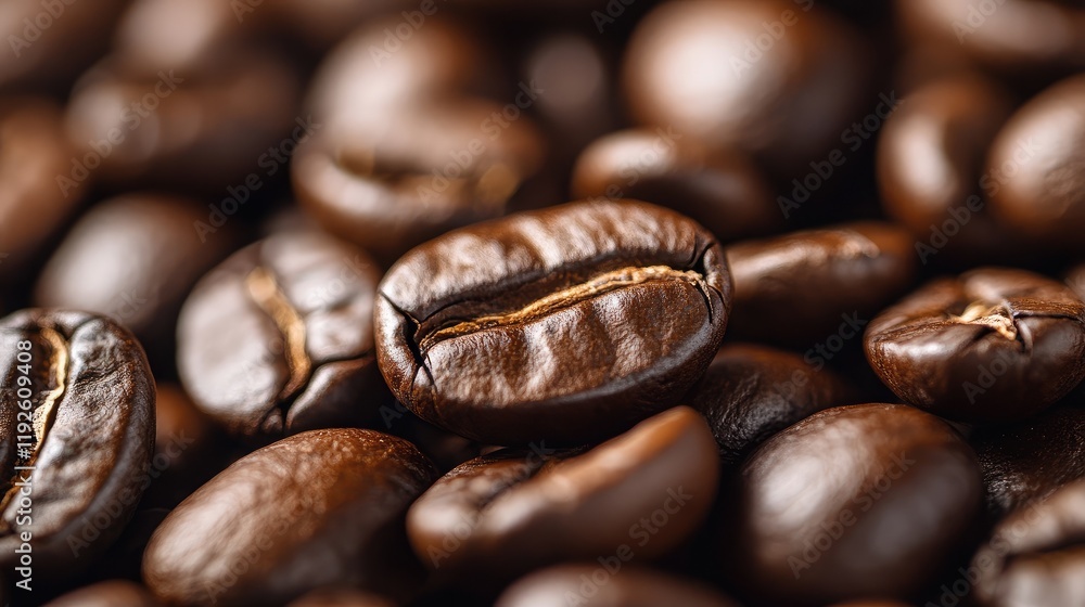 Poster rich and aromatic coffee beans showcasing their texture and natural sheen in a close-up view ideal f