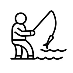 fisherman casting icon, fisherman casting line art - simple line art of fisherman casting, perfect for fisherman casting logos and icons and themed design