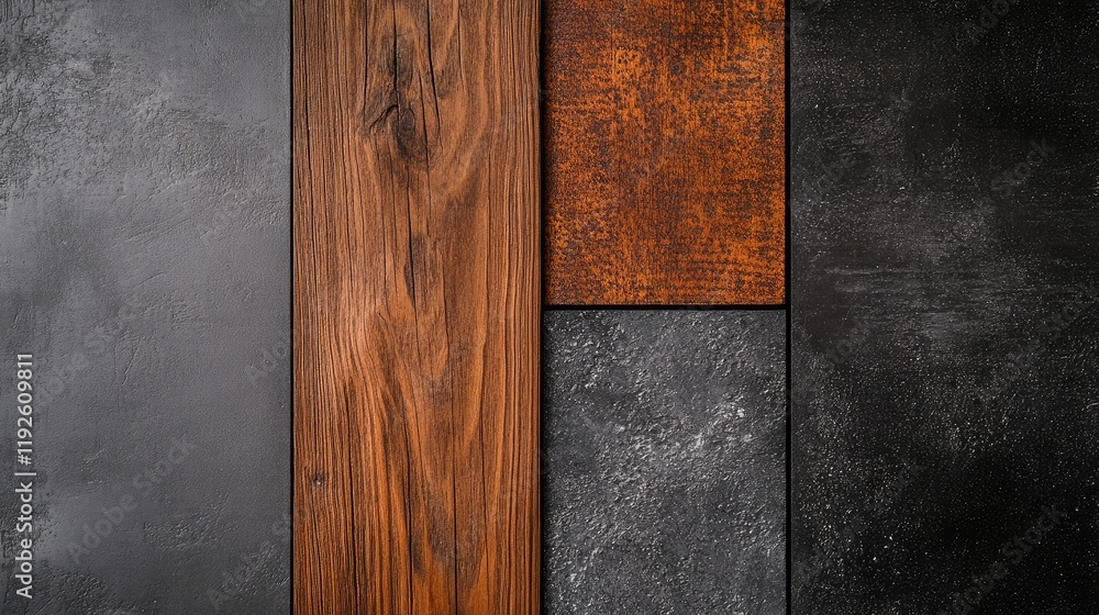 Poster black cement and wood textured background with copyspace for creative design and text placement
