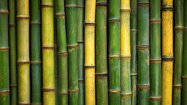 Bamboo forest texture showcasing vibrant green and yellow bamboo stalks ideal for nature and design backgrounds