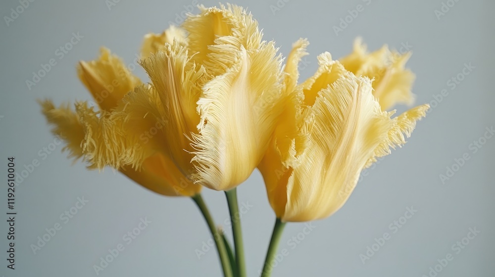 Poster fringed yellow tulips in a soft light creating an elegant and cheerful floral arrangement for home d