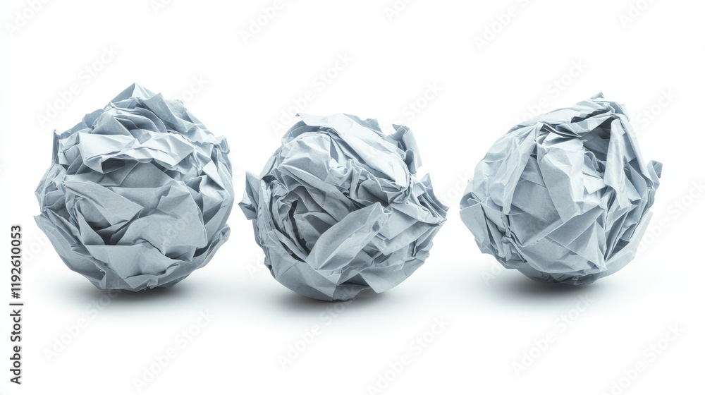 Aufkleber Crumpled paper balls in various shapes isolated on a white background for creative and design concepts