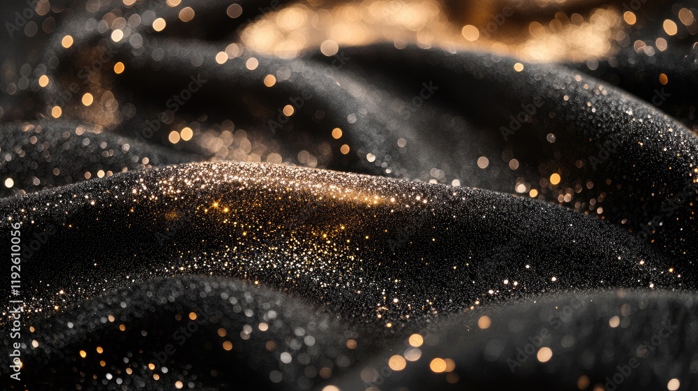 Leinwandbilder glittering black fabric texture with sparkling gold highlights creating an elegant and luxurious bac