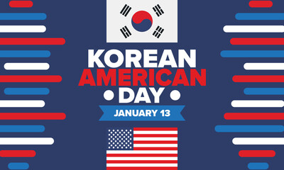 Korean American Day. Korean culture holiday in United States. Korean flag. American flag. Korean Americans. Happy celebration. Creative label. Poster art. Vector illustration