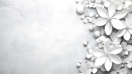 White Paper Flowers and Spheres on Gray Background