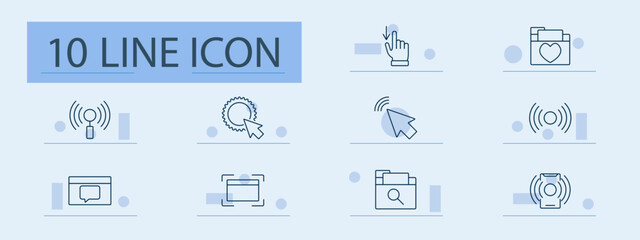 Connection and interaction set icon. Touch, click, favorite, signal, search, message, folder, settings, web, control