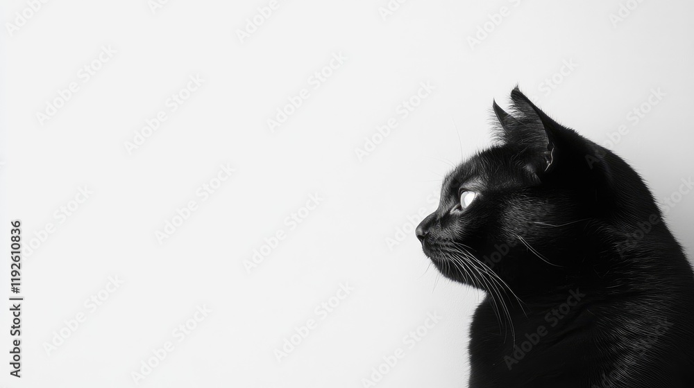 Aufkleber elegant black cat profile on white background ideal for text overlay and minimalist design