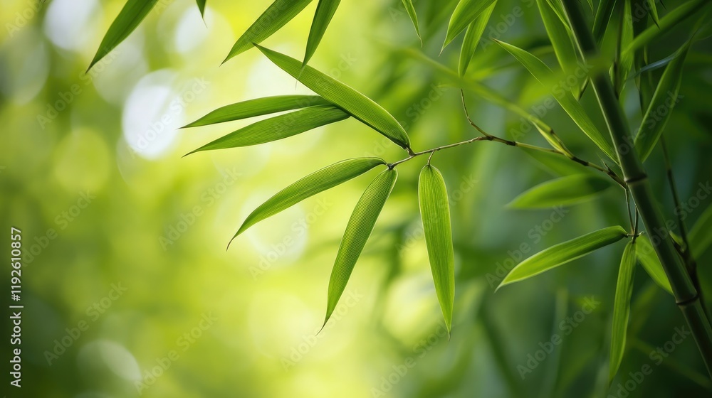 Poster delicate bamboo leaves showcasing slender shapes and fine textures against a soft green background e