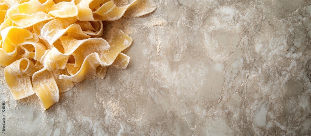 Poster pasta and mortar on a marble background with spacious area for text ideal for culinary themes and re