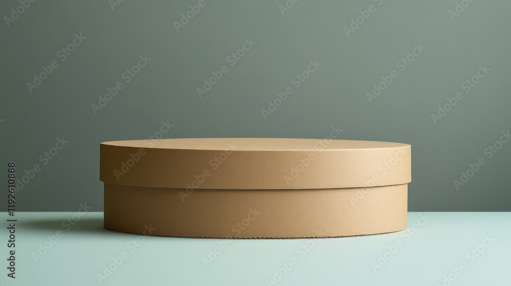 Poster round cardboard box with smooth surface and empty space for branding on neutral background