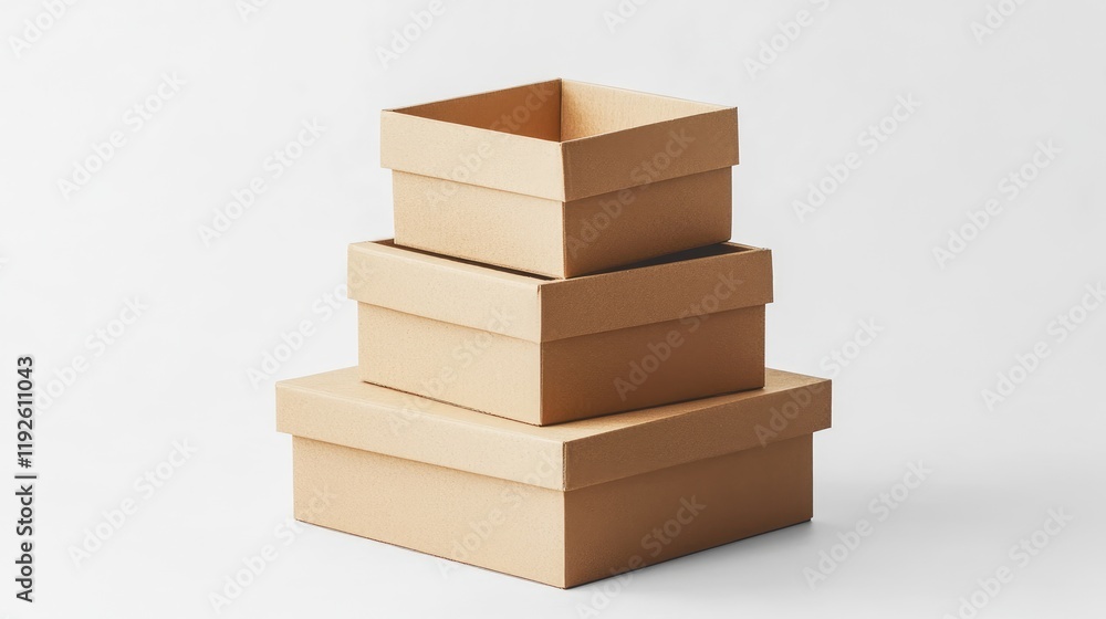Poster stacked empty cardboard box mockup for relocation and storage on a clean white background showcasing