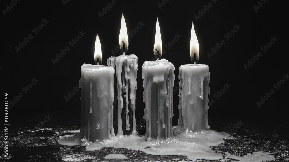 Aufkleber dripping wax candles glowing in low light creating a serene and atmospheric studio setting for relax