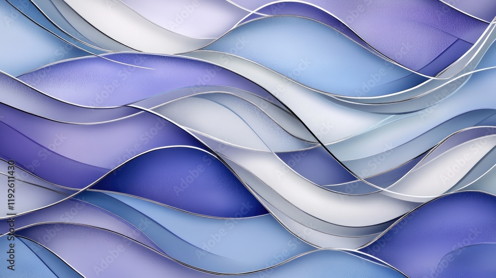 Poster abstract wavy pattern design in soft lavender and blue tones with silver highlights ideal for packag