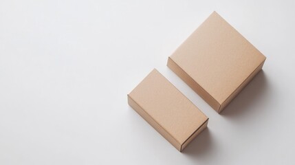 Cardboard boxes on white background for packaging mockup showcasing shipping and branding concepts in minimalist design