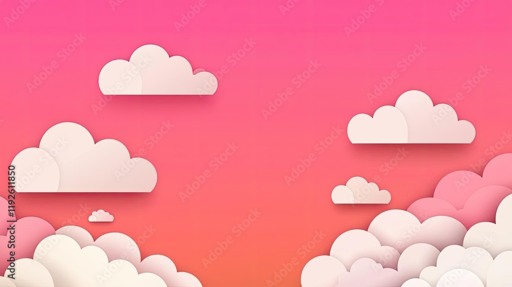 Poster cloudy abstract background concept. a tranquil sky with fluffy clouds and a serene pink gradient bac