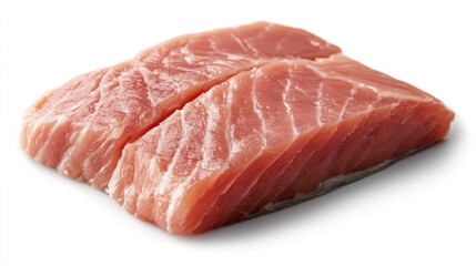 Fresh raw tuna steak beautifully displayed on a white background perfect for seafood culinary and recipe concepts