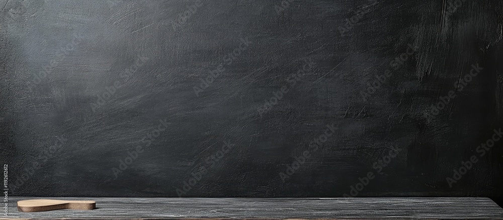 Poster black chalkboard background with wooden ledge and ample copyspace for creative text or educational c