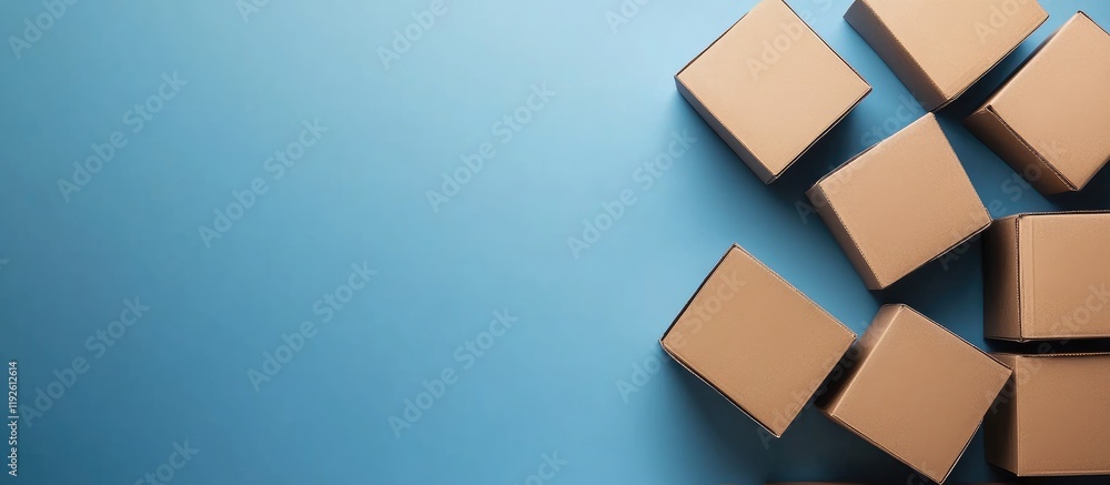 Poster shipping boxes for e-commerce solutions on a blue background with space for customizable text or bra