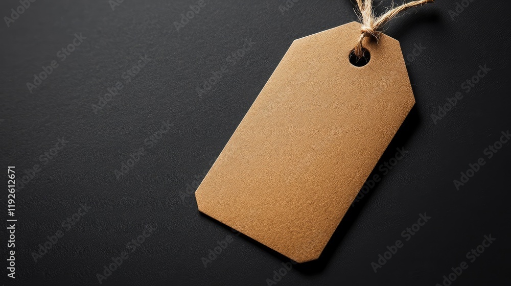 Poster brown cardboard hang tag mockup with twine on dark background for branding and label design presenta