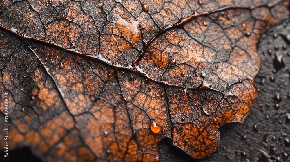 Aufkleber detailed macro shot of an autumn leaf showcasing vibrant colors and water droplets highlighting its 
