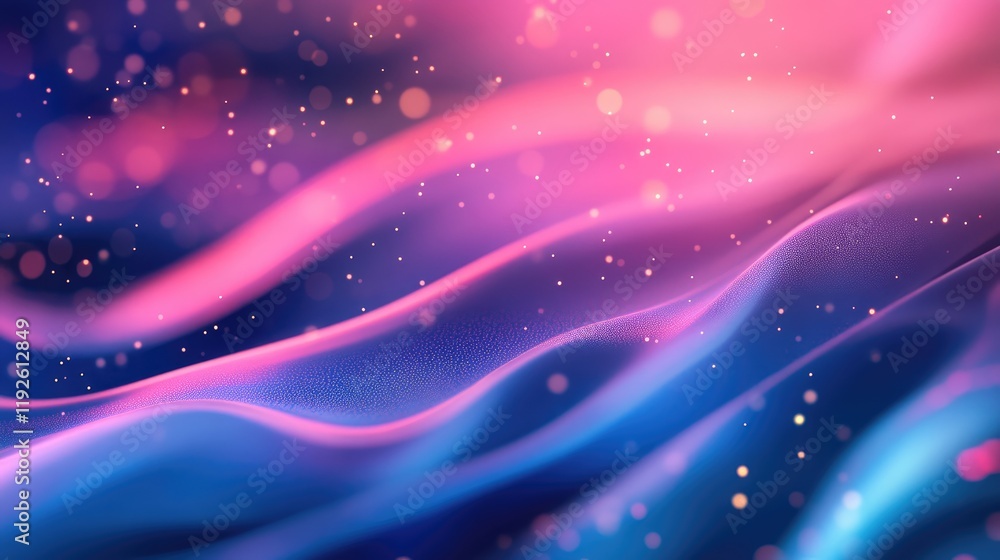 Poster Soft abstract background with flowing waves and colorful bokeh lights creating a dreamy and vibrant atmosphere for design projects